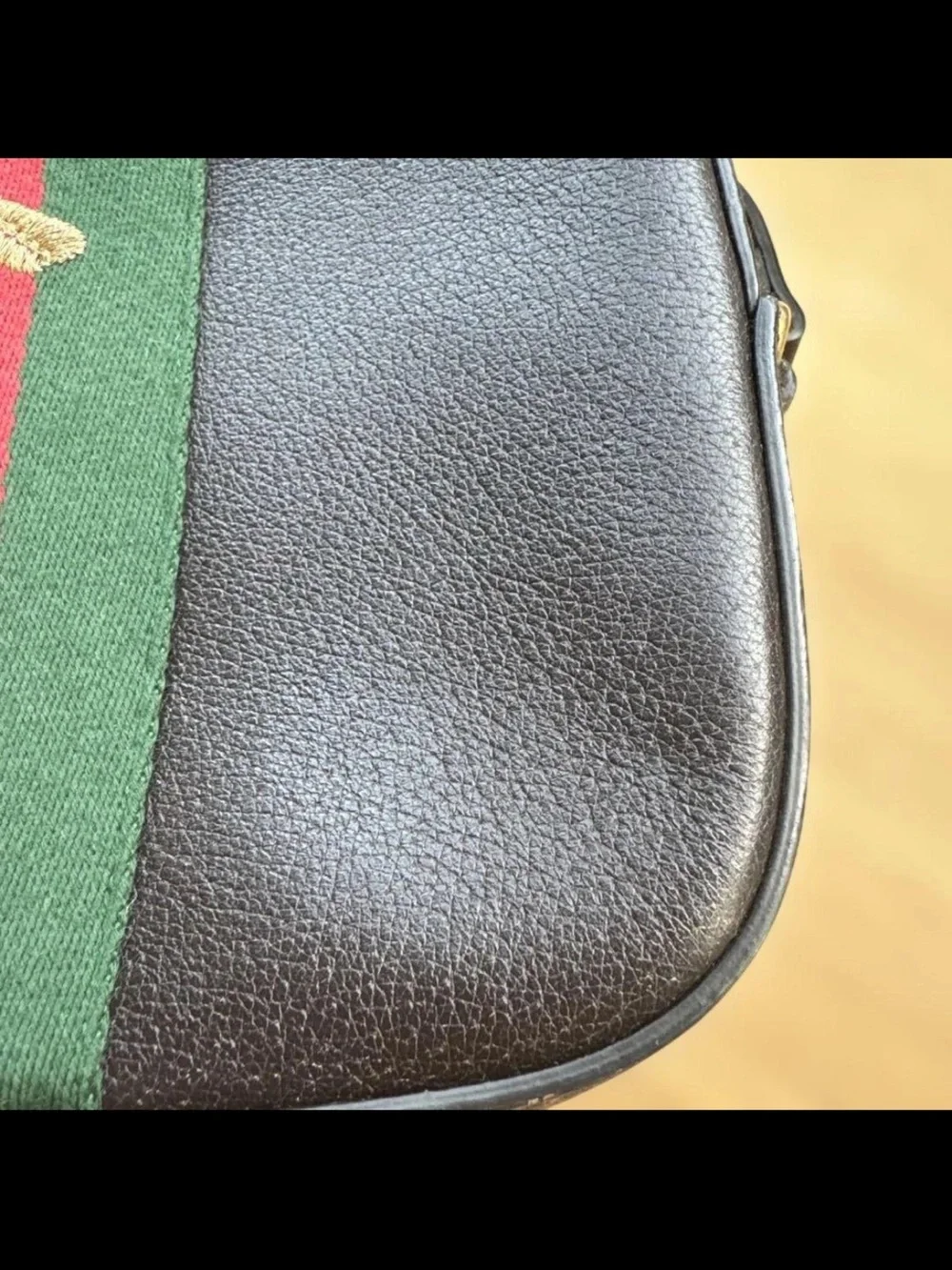 Gucci Brown Leather Interior Tag with Cream Canvas